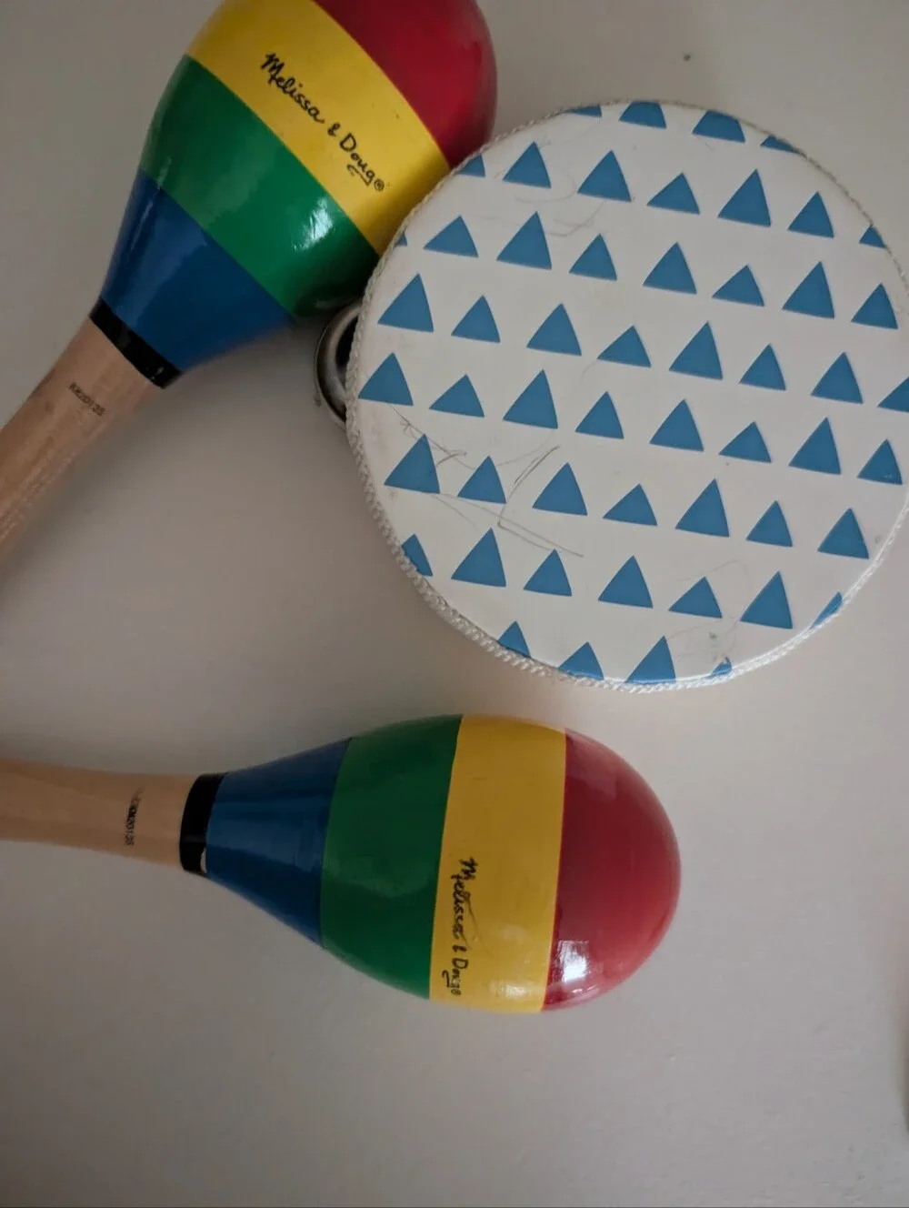 Melissa & Doug Rainbow Wooden Maracas - Set of 4- Multicolor And A Tamborine